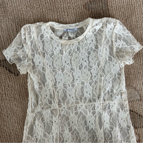 Zara TRF Ivory White Lace Sheer Midi Dress - Picture 4 of 5